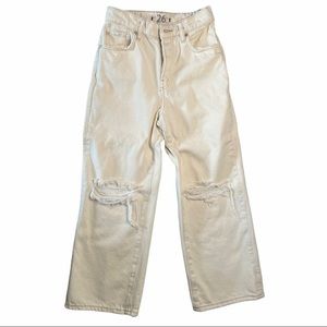 Free People Women’s Distressed Cream Cropped Jeans